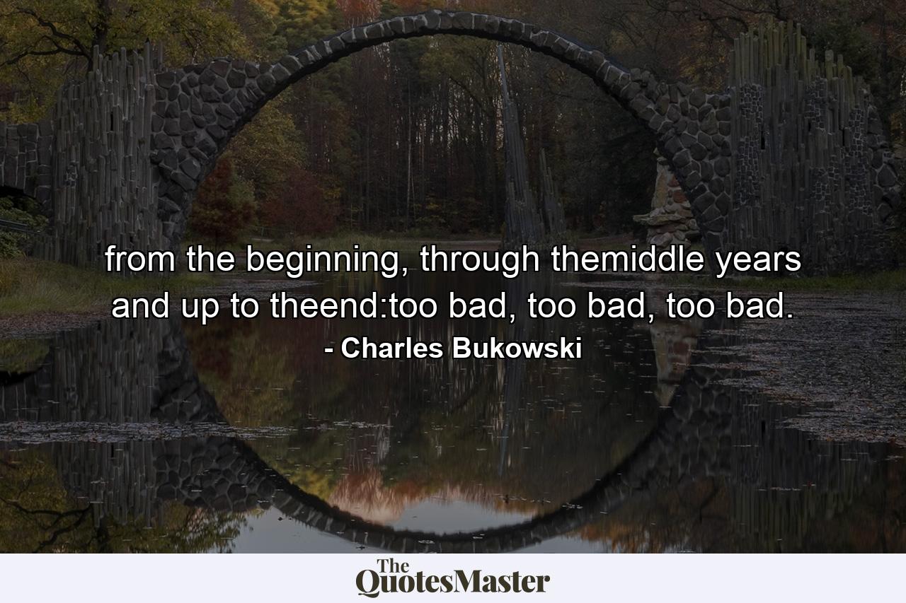 from the beginning, through themiddle years and up to theend:too bad, too bad, too bad. - Quote by Charles Bukowski