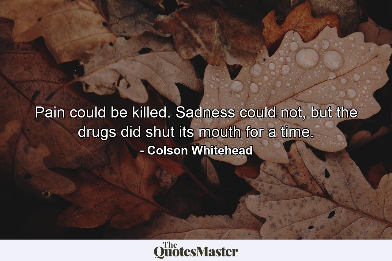 Pain could be killed. Sadness could not, but the drugs did shut its mouth for a time. - Quote by Colson Whitehead