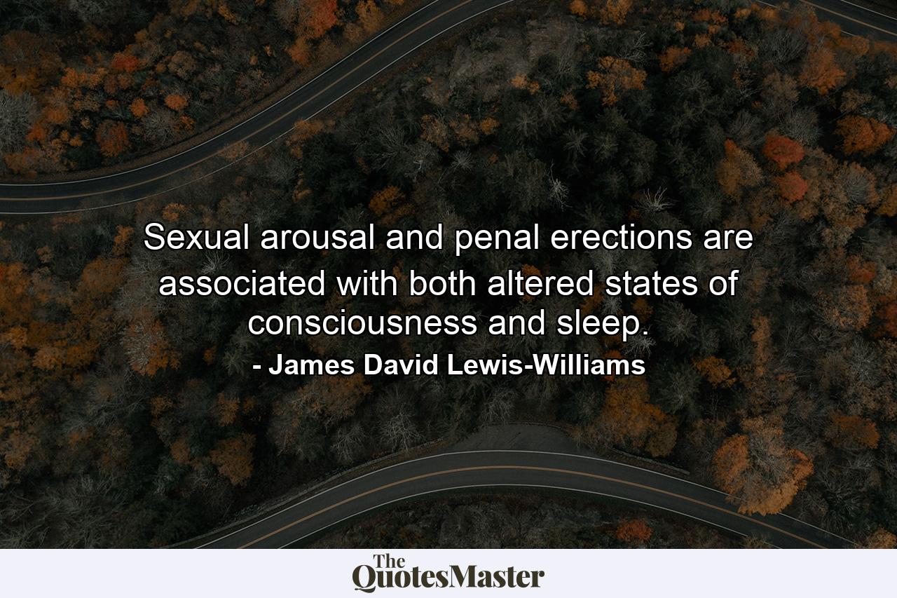 Sexual arousal and penal erections are associated with both altered states of consciousness and sleep. - Quote by James David Lewis-Williams