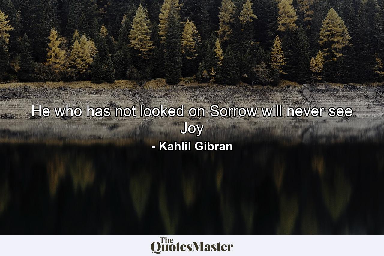 He who has not looked on Sorrow will never see Joy - Quote by Kahlil Gibran