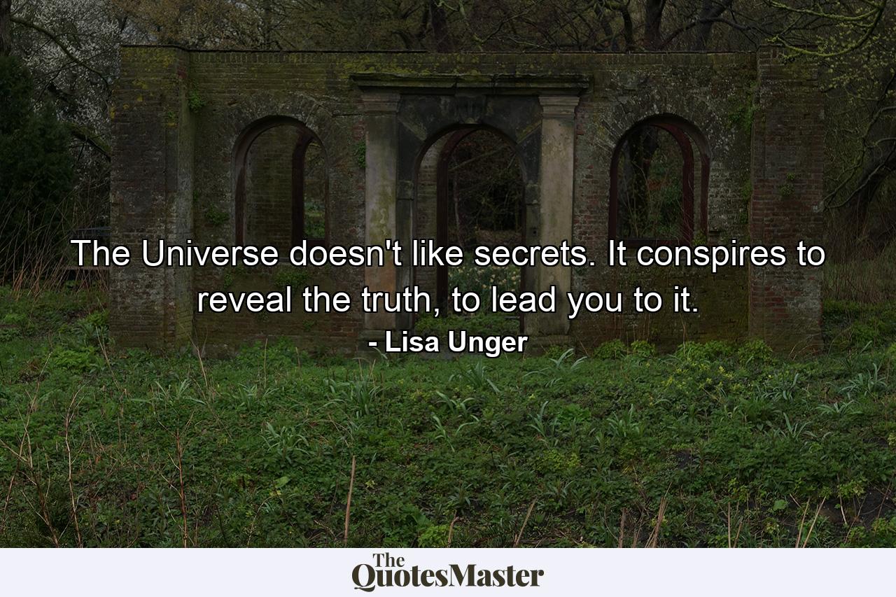 The Universe doesn't like secrets. It conspires to reveal the truth, to lead you to it. - Quote by Lisa Unger