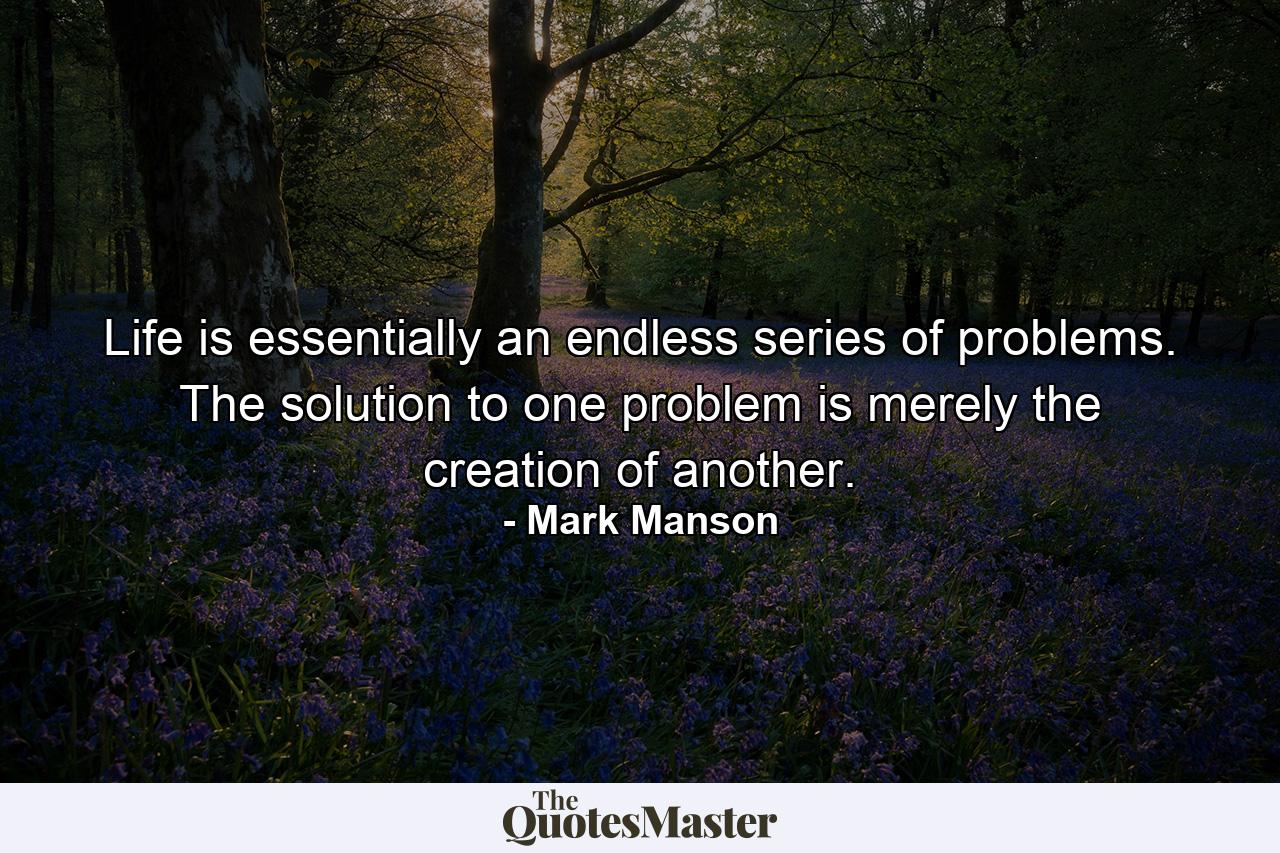 Life is essentially an endless series of problems. The solution to one problem is merely the creation of another. - Quote by Mark Manson