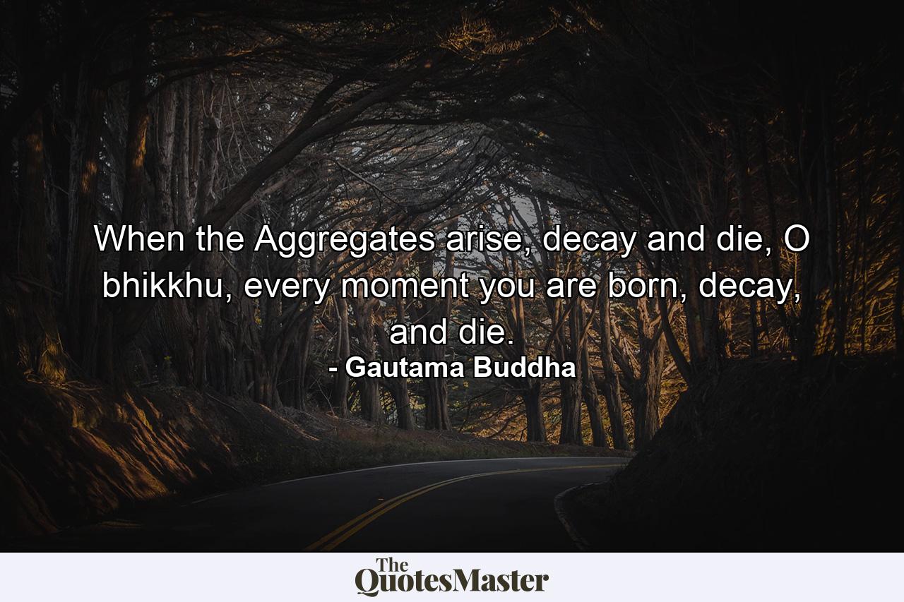 When the Aggregates arise, decay and die, O bhikkhu, every moment you are born, decay, and die. - Quote by Gautama Buddha