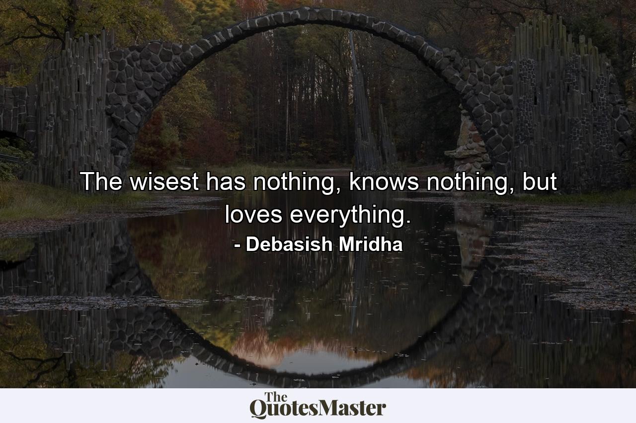 The wisest has nothing, knows nothing, but loves everything. - Quote by Debasish Mridha