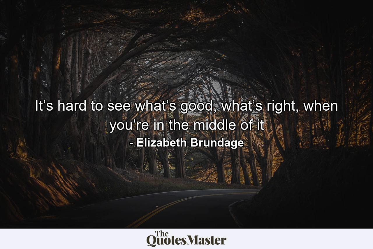 It’s hard to see what’s good, what’s right, when you’re in the middle of it - Quote by Elizabeth Brundage