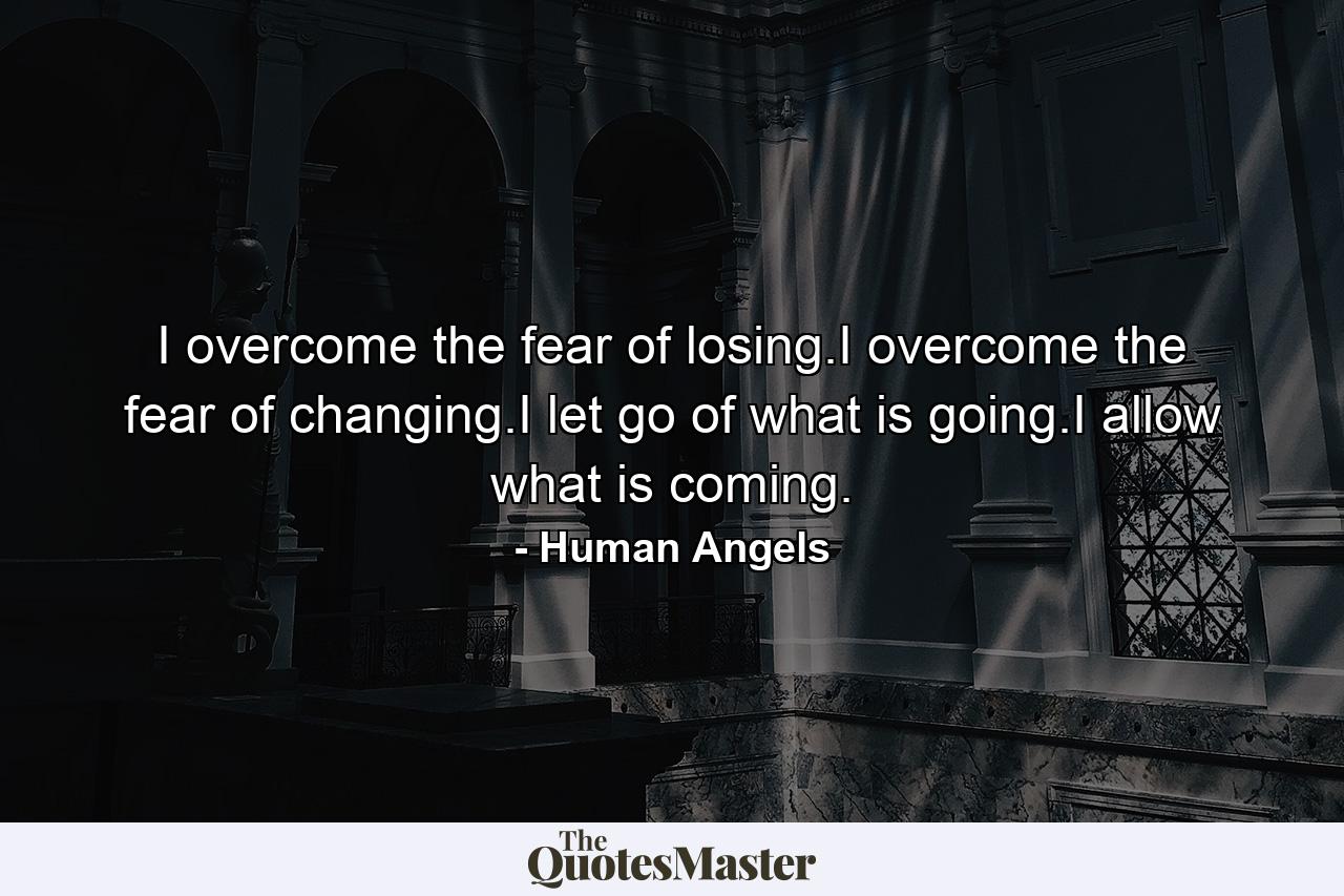 I overcome the fear of losing.I overcome the fear of changing.I let go of what is going.I allow what is coming. - Quote by Human Angels