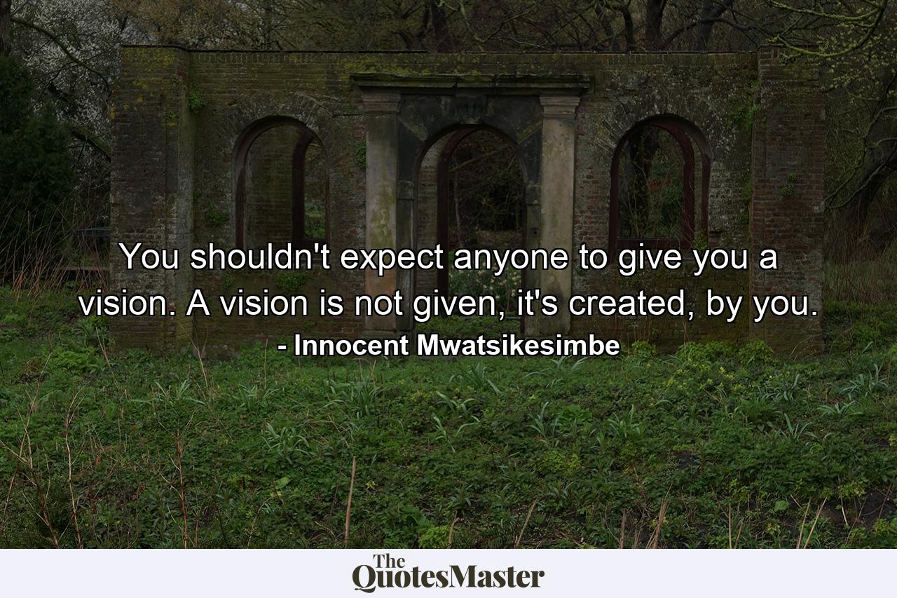 You shouldn't expect anyone to give you a vision. A vision is not given, it's created, by you. - Quote by Innocent Mwatsikesimbe