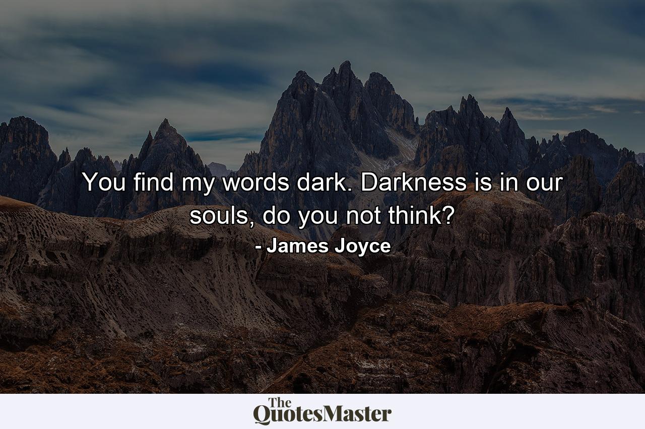 You find my words dark. Darkness is in our souls, do you not think? - Quote by James Joyce