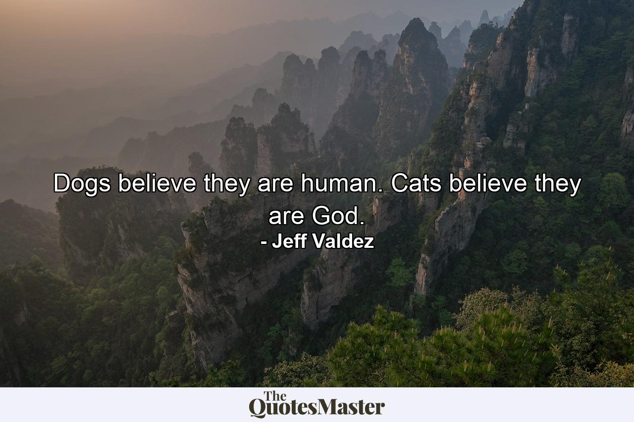 Dogs believe they are human. Cats believe they are God. - Quote by Jeff Valdez