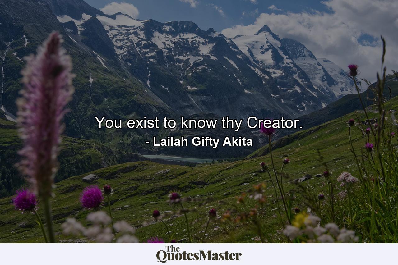 You exist to know thy Creator. - Quote by Lailah Gifty Akita