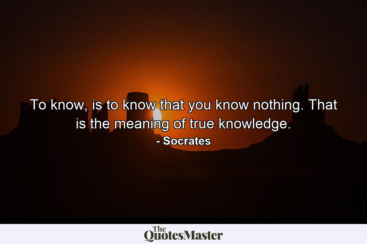 To know, is to know that you know nothing. That is the meaning of true knowledge. - Quote by Socrates