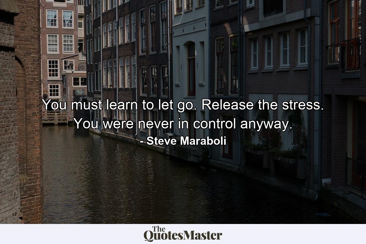 You must learn to let go. Release the stress. You were never in control anyway. - Quote by Steve Maraboli