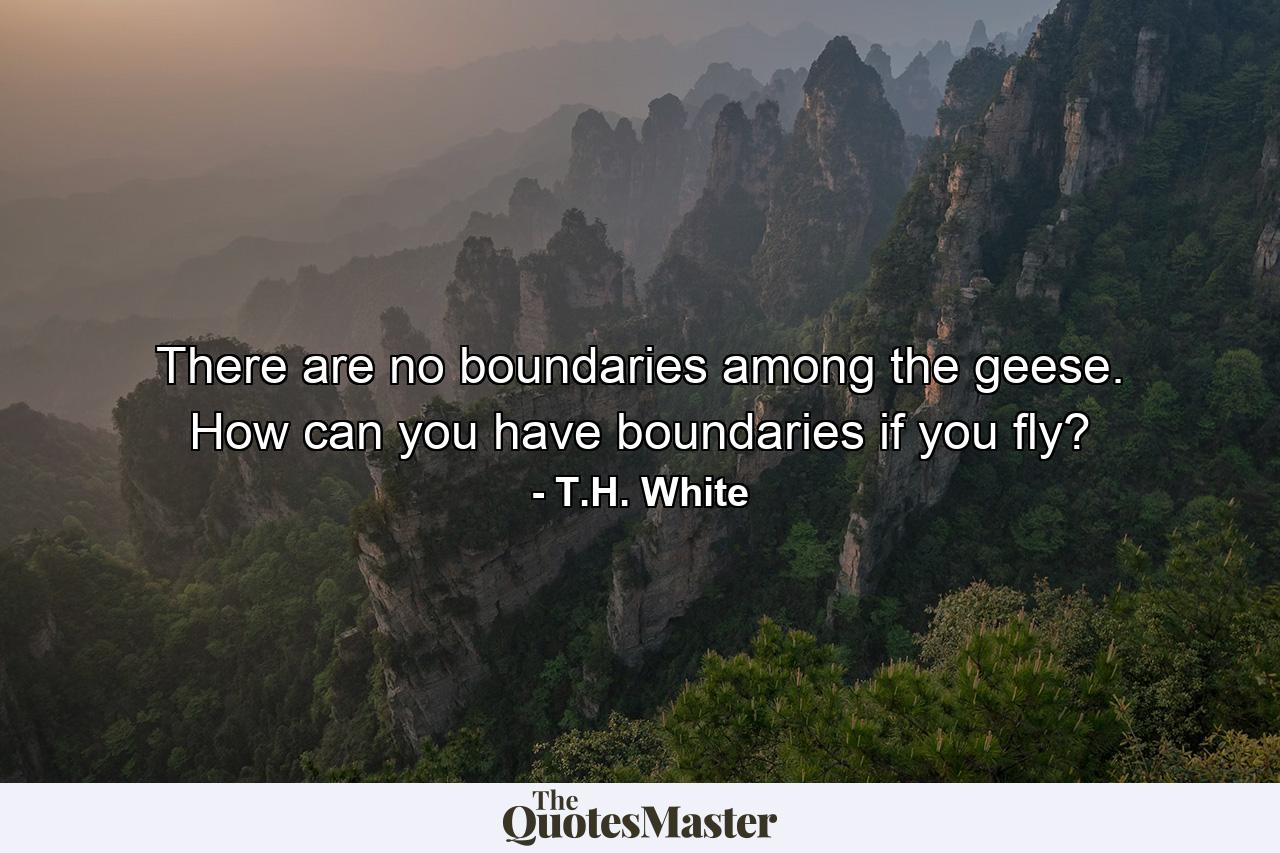 There are no boundaries among the geese. How can you have boundaries if you fly? - Quote by T.H. White