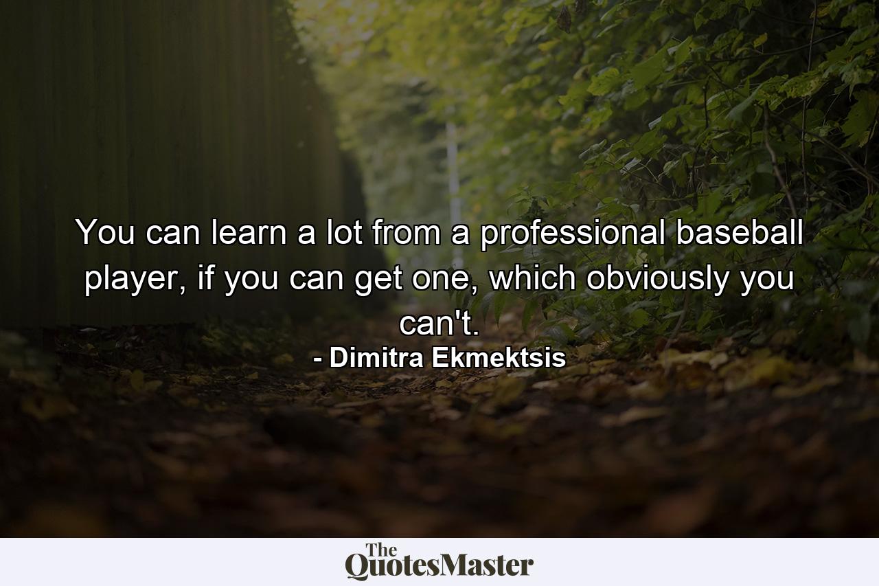 You can learn a lot from a professional baseball player, if you can get one, which obviously you can't. - Quote by Dimitra Ekmektsis