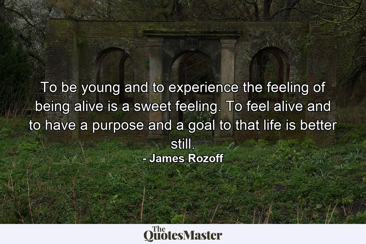 To be young and to experience the feeling of being alive is a sweet feeling. To feel alive and to have a purpose and a goal to that life is better still. - Quote by James Rozoff