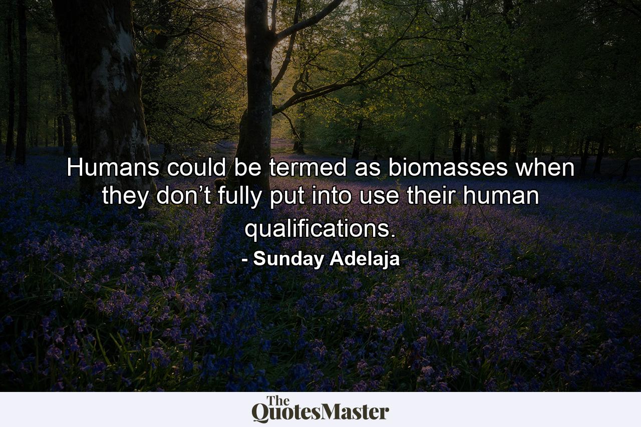 Humans could be termed as biomasses when they don’t fully put into use their human qualifications. - Quote by Sunday Adelaja