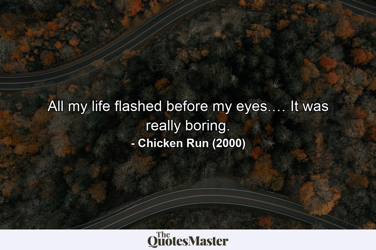 All my life flashed before my eyes.… It was really boring. - Quote by Chicken Run (2000)