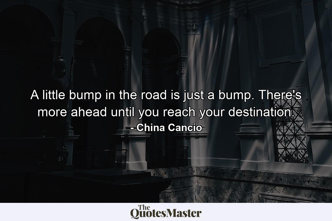 A little bump in the road is just a bump. There's more ahead until you reach your destination. - Quote by China Cancio