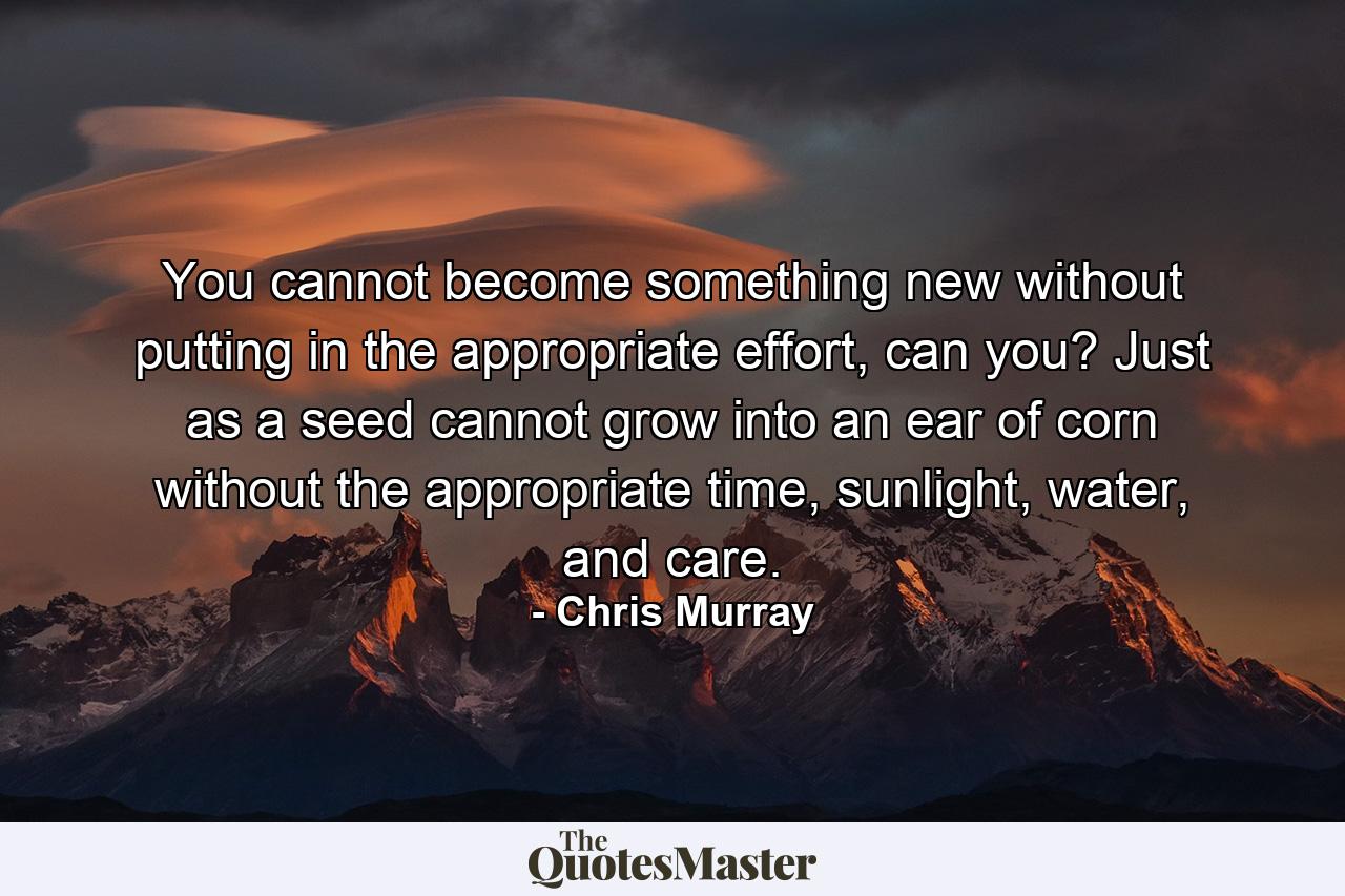 You cannot become something new without putting in the appropriate effort, can you? Just as a seed cannot grow into an ear of corn without the appropriate time, sunlight, water, and care. - Quote by Chris Murray