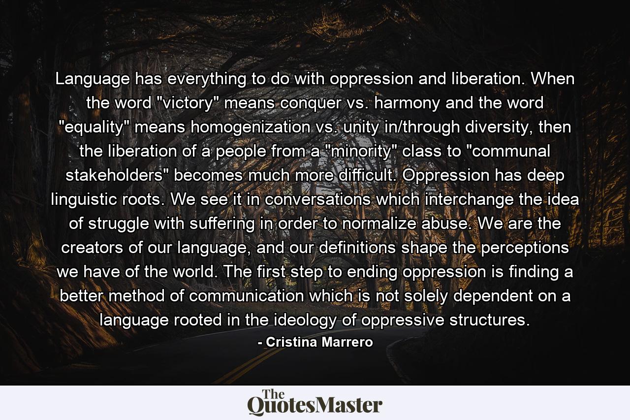 Language has everything to do with oppression and liberation. When the word 