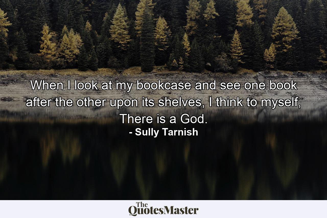 When I look at my bookcase and see one book after the other upon its shelves, I think to myself, There is a God. - Quote by Sully Tarnish