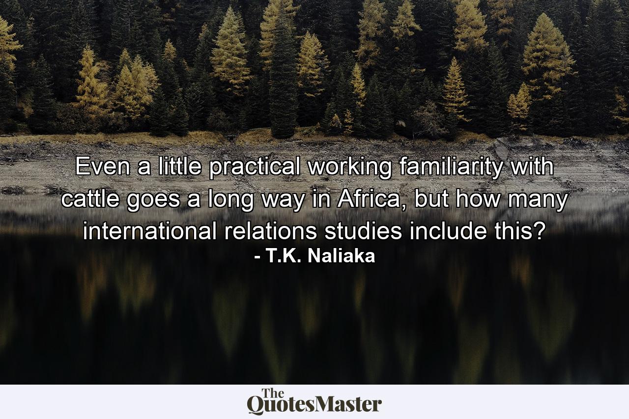 Even a little practical working familiarity with cattle goes a long way in Africa, but how many international relations studies include this? - Quote by T.K. Naliaka