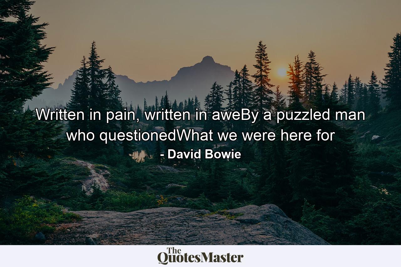 Written in pain, written in aweBy a puzzled man who questionedWhat we were here for - Quote by David Bowie