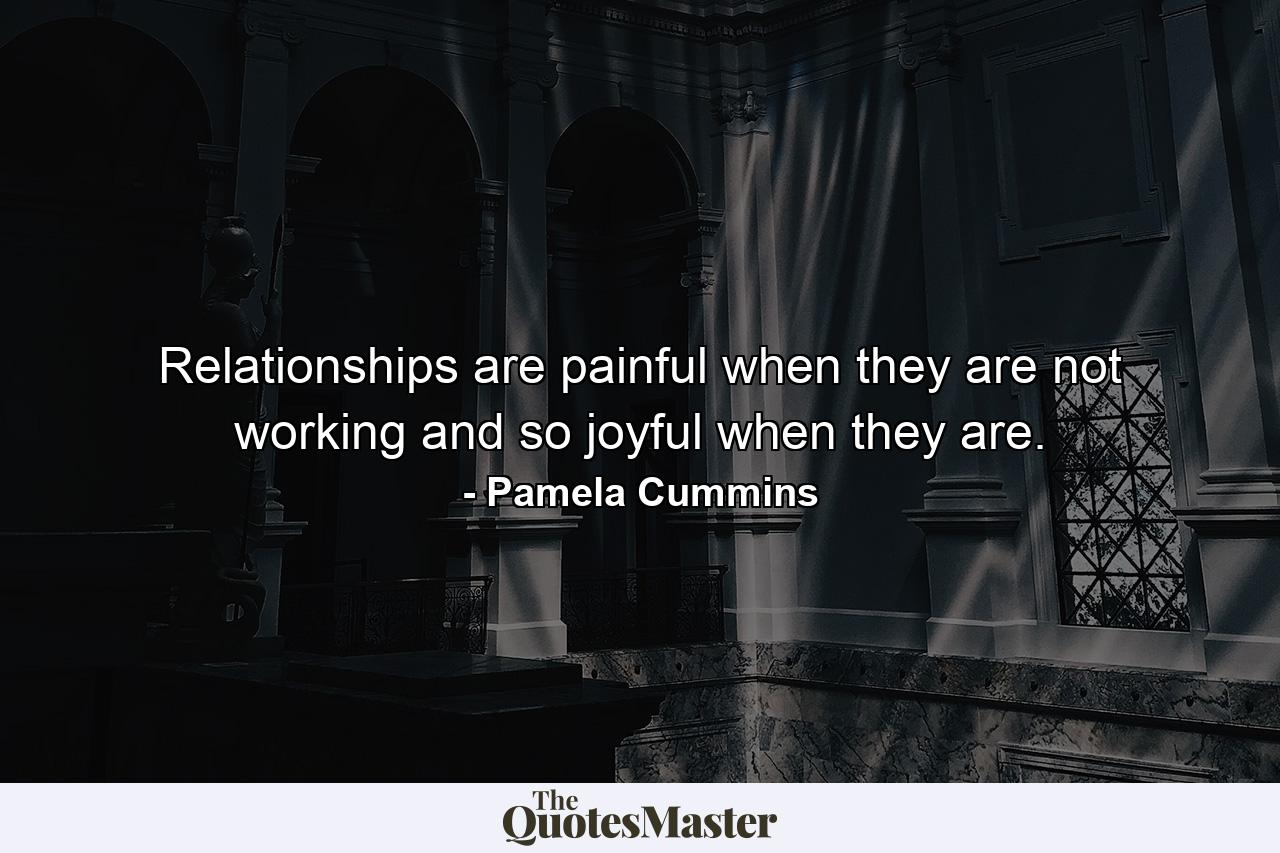 Relationships are painful when they are not working and so joyful when they are. - Quote by Pamela Cummins