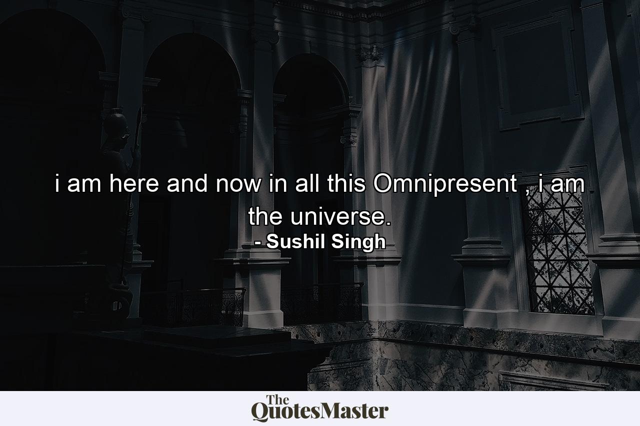 i am here and now in all this Omnipresent , i am the universe. - Quote by Sushil Singh