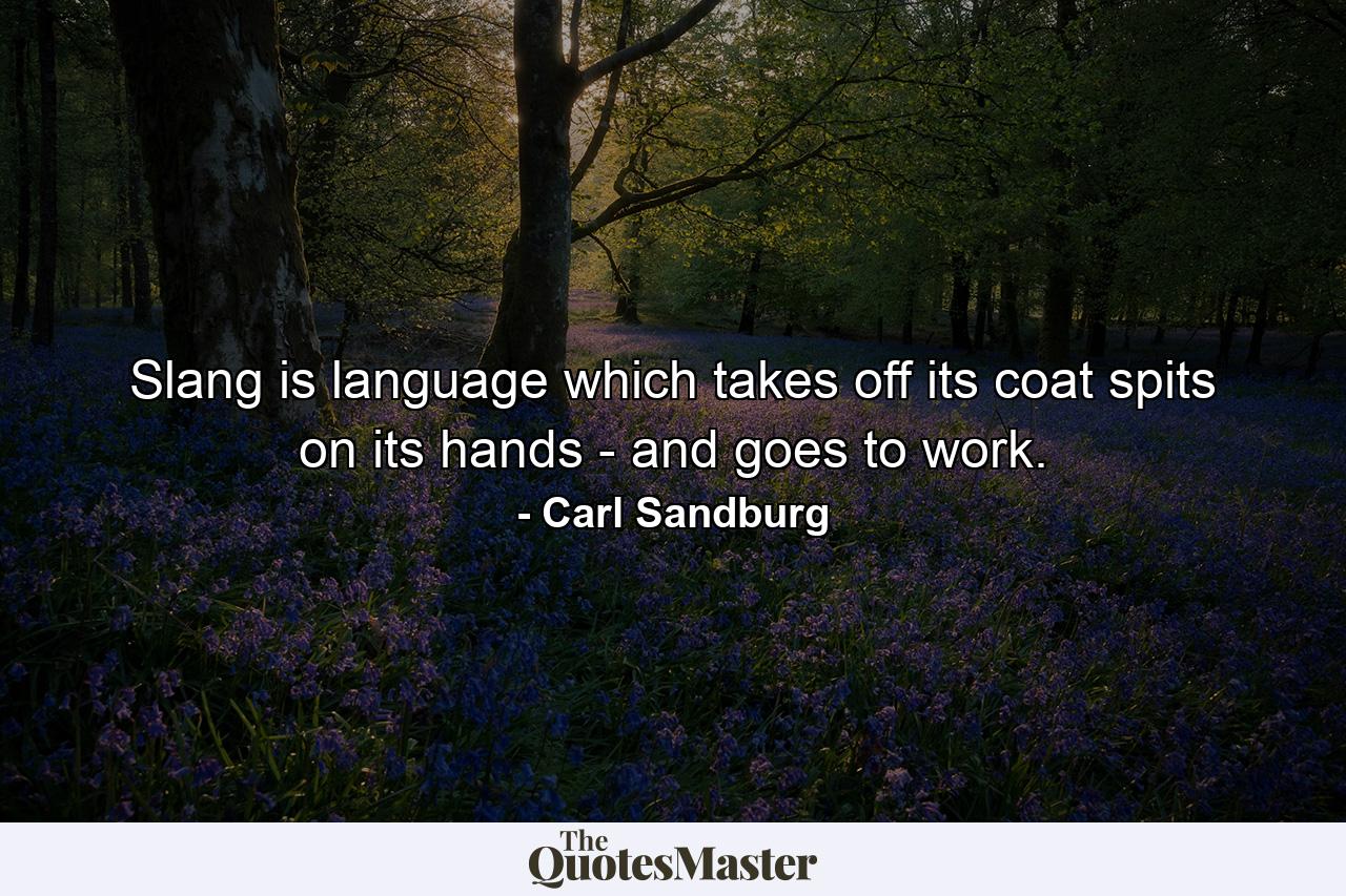 Slang is language which takes off its coat  spits on its hands - and goes to work. - Quote by Carl Sandburg