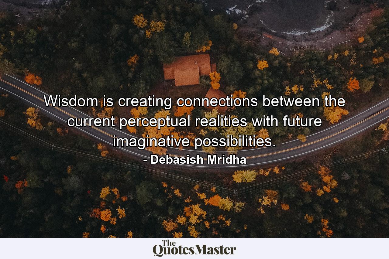 Wisdom is creating connections between the current perceptual realities with future imaginative possibilities. - Quote by Debasish Mridha