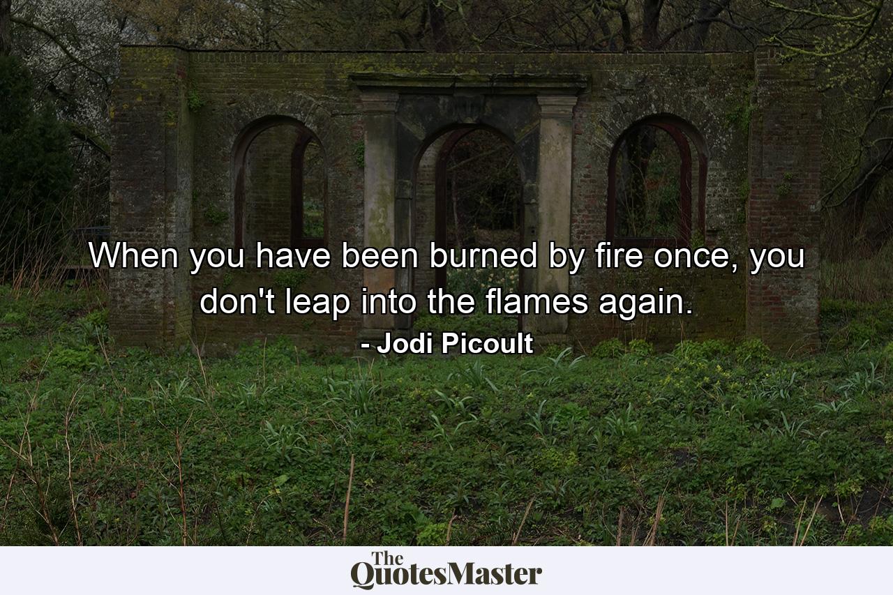 When you have been burned by fire once, you don't leap into the flames again. - Quote by Jodi Picoult