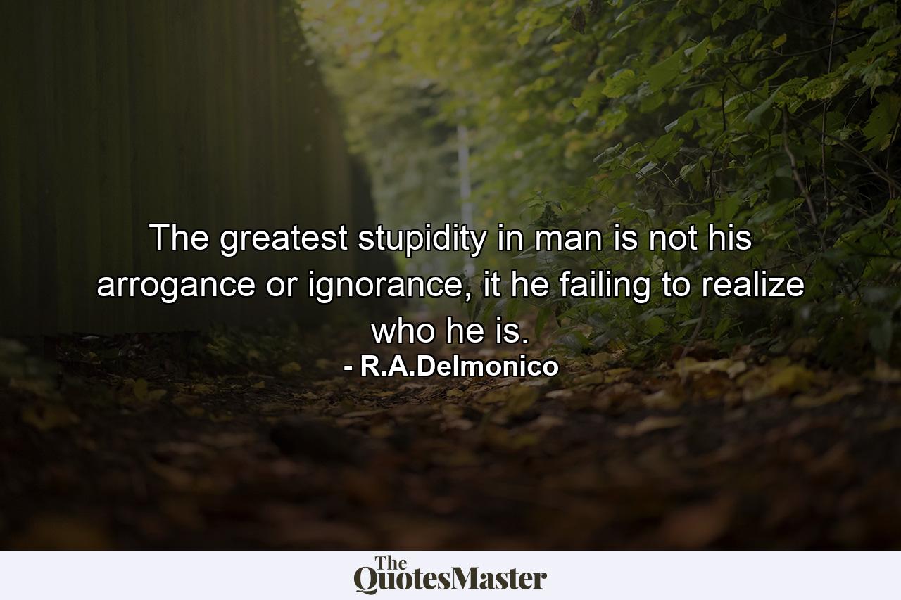 The greatest stupidity in man is not his arrogance or ignorance, it he failing to realize who he is. - Quote by R.A.Delmonico