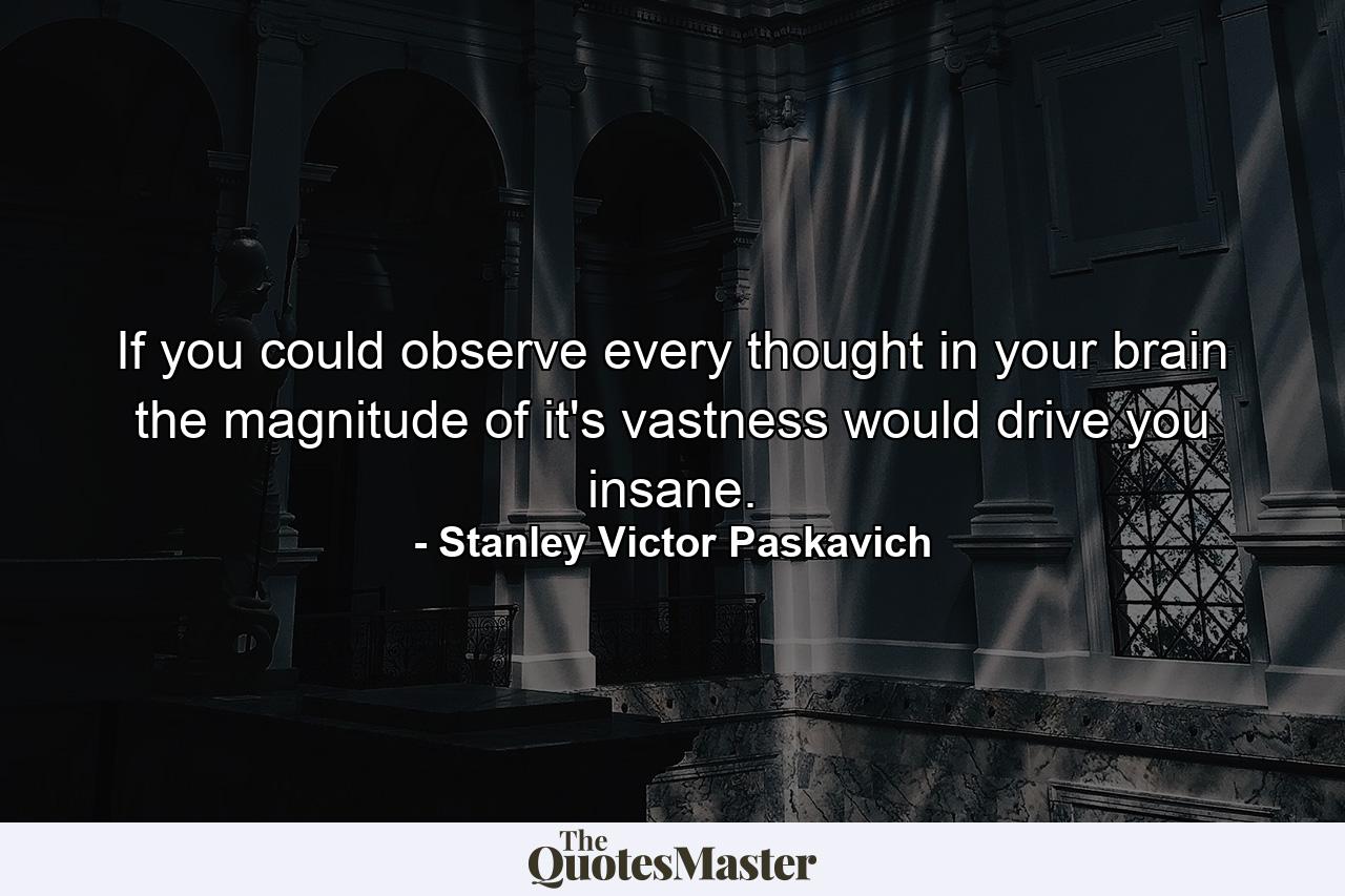 If you could observe every thought in your brain the magnitude of it's vastness would drive you insane. - Quote by Stanley Victor Paskavich