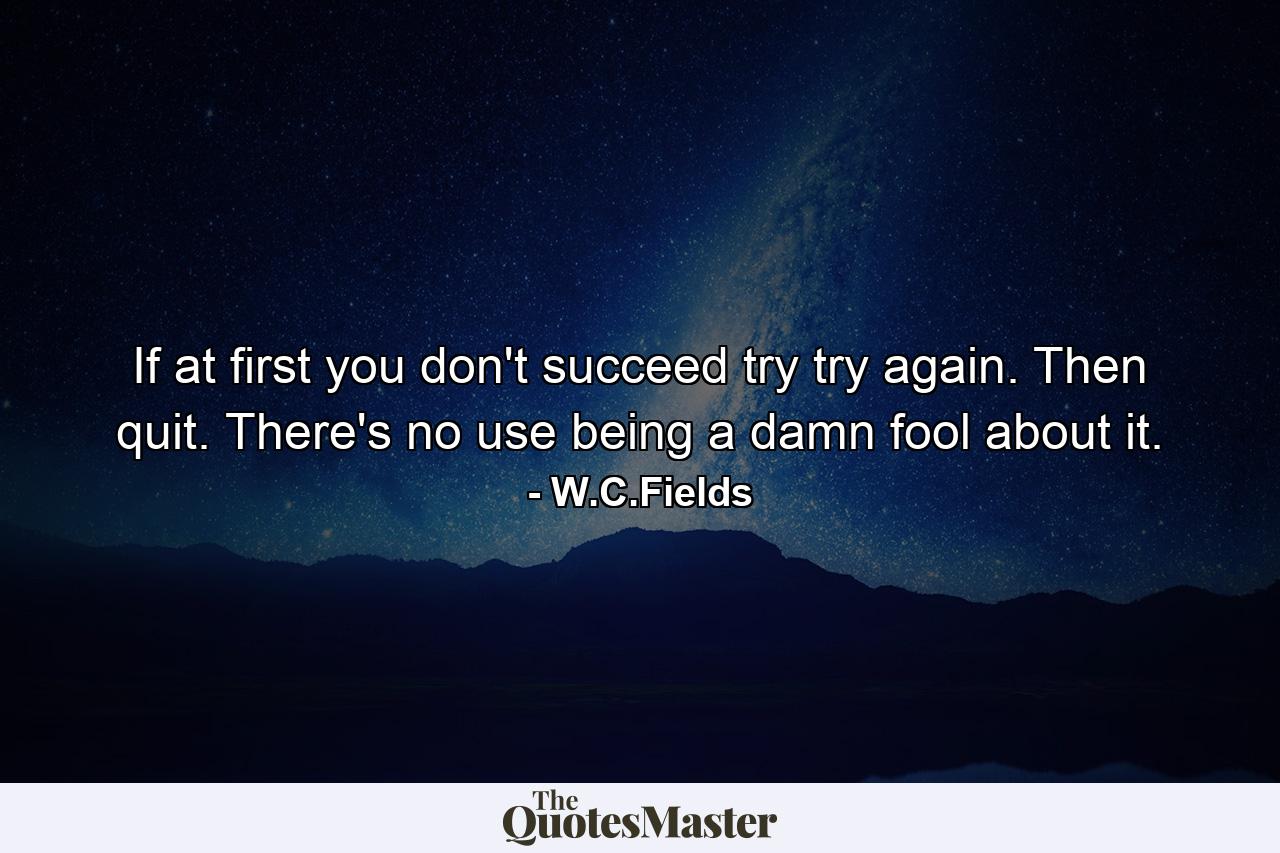 If at first you don't succeed  try  try  again. Then quit. There's no use being a damn fool about it. - Quote by W.C.Fields