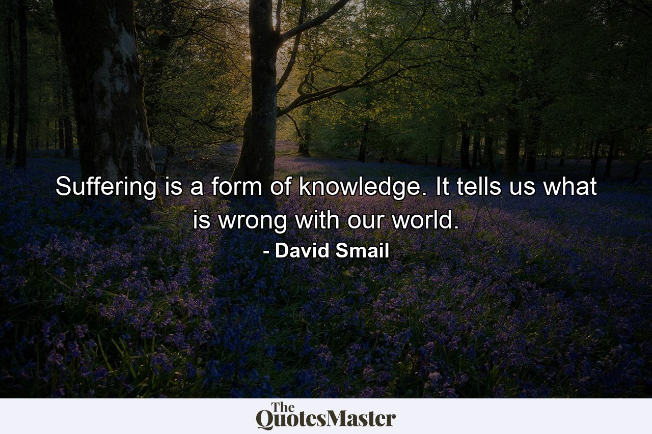 Suffering is a form of knowledge. It tells us what is wrong with our world. - Quote by David Smail