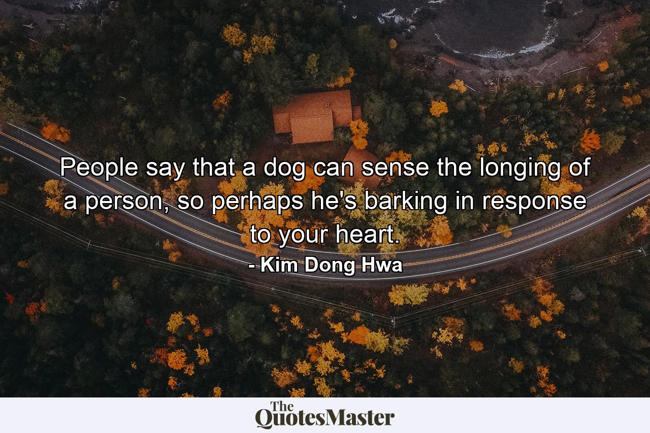 People say that a dog can sense the longing of a person, so perhaps he's barking in response to your heart. - Quote by Kim Dong Hwa