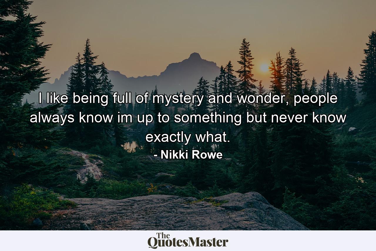 I like being full of mystery and wonder, people always know im up to something but never know exactly what. - Quote by Nikki Rowe