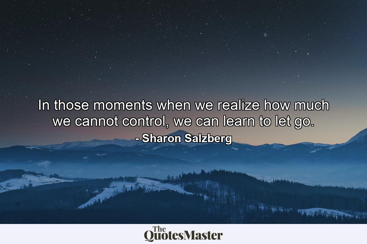 In those moments when we realize how much we cannot control, we can learn to let go. - Quote by Sharon Salzberg