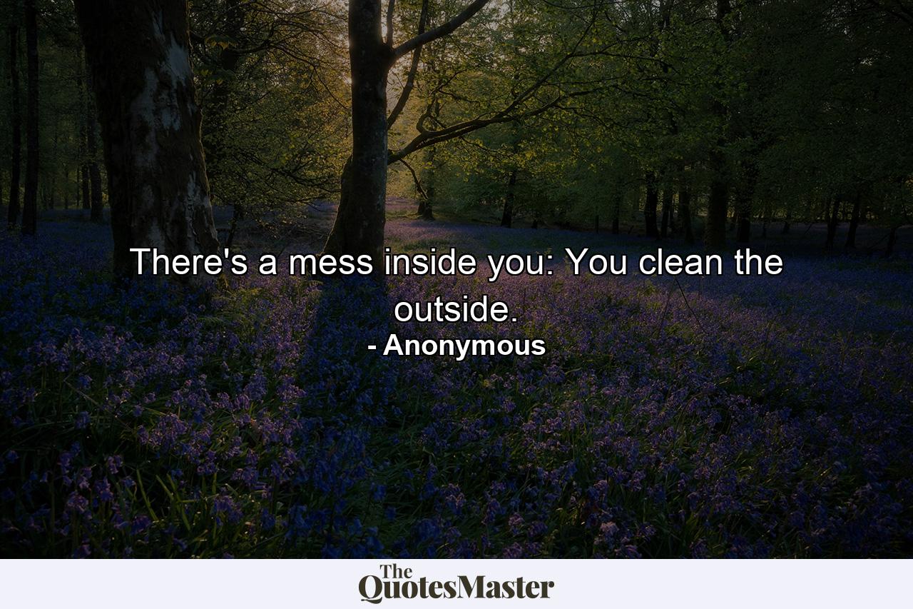 There's a mess inside you: You clean the outside. - Quote by Anonymous