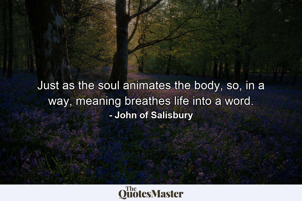 Just as the soul animates the body, so, in a way, meaning breathes life into a word. - Quote by John of Salisbury