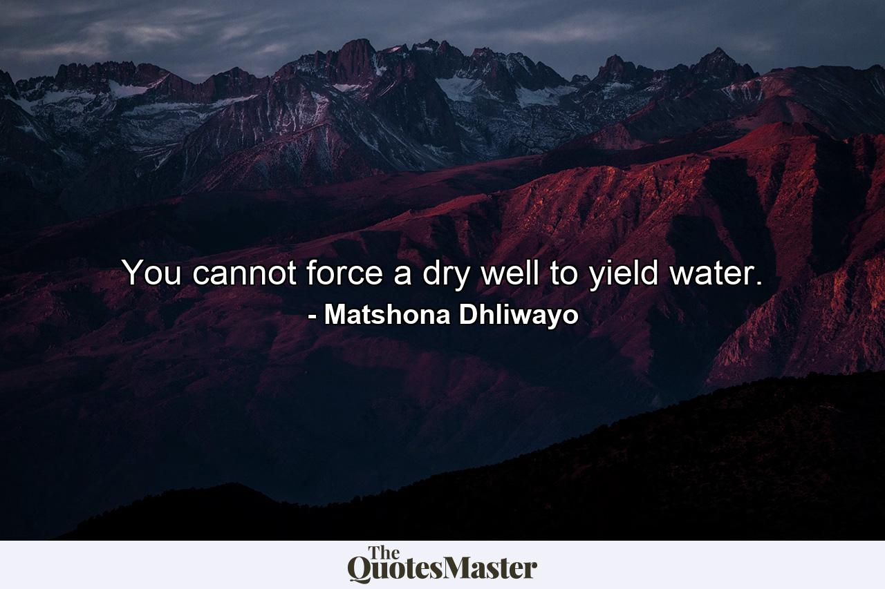 You cannot force a dry well to yield water. - Quote by Matshona Dhliwayo