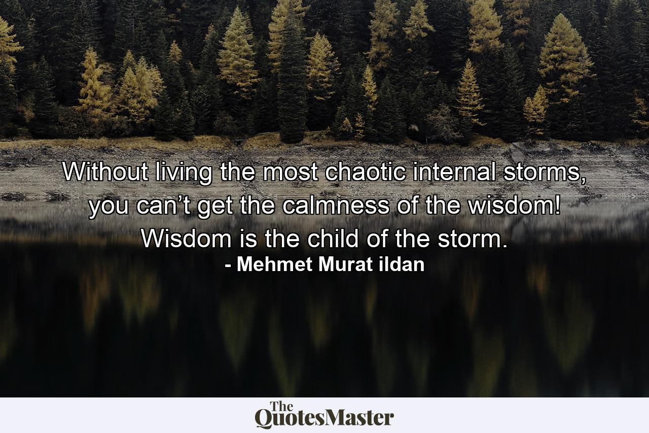 Without living the most chaotic internal storms, you can’t get the calmness of the wisdom! Wisdom is the child of the storm. - Quote by Mehmet Murat ildan