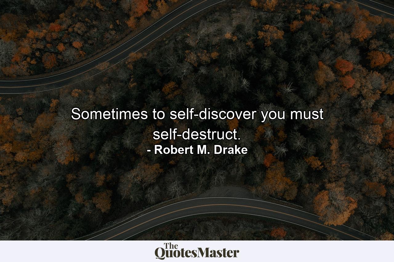 Sometimes to self-discover you must self-destruct. - Quote by Robert M. Drake