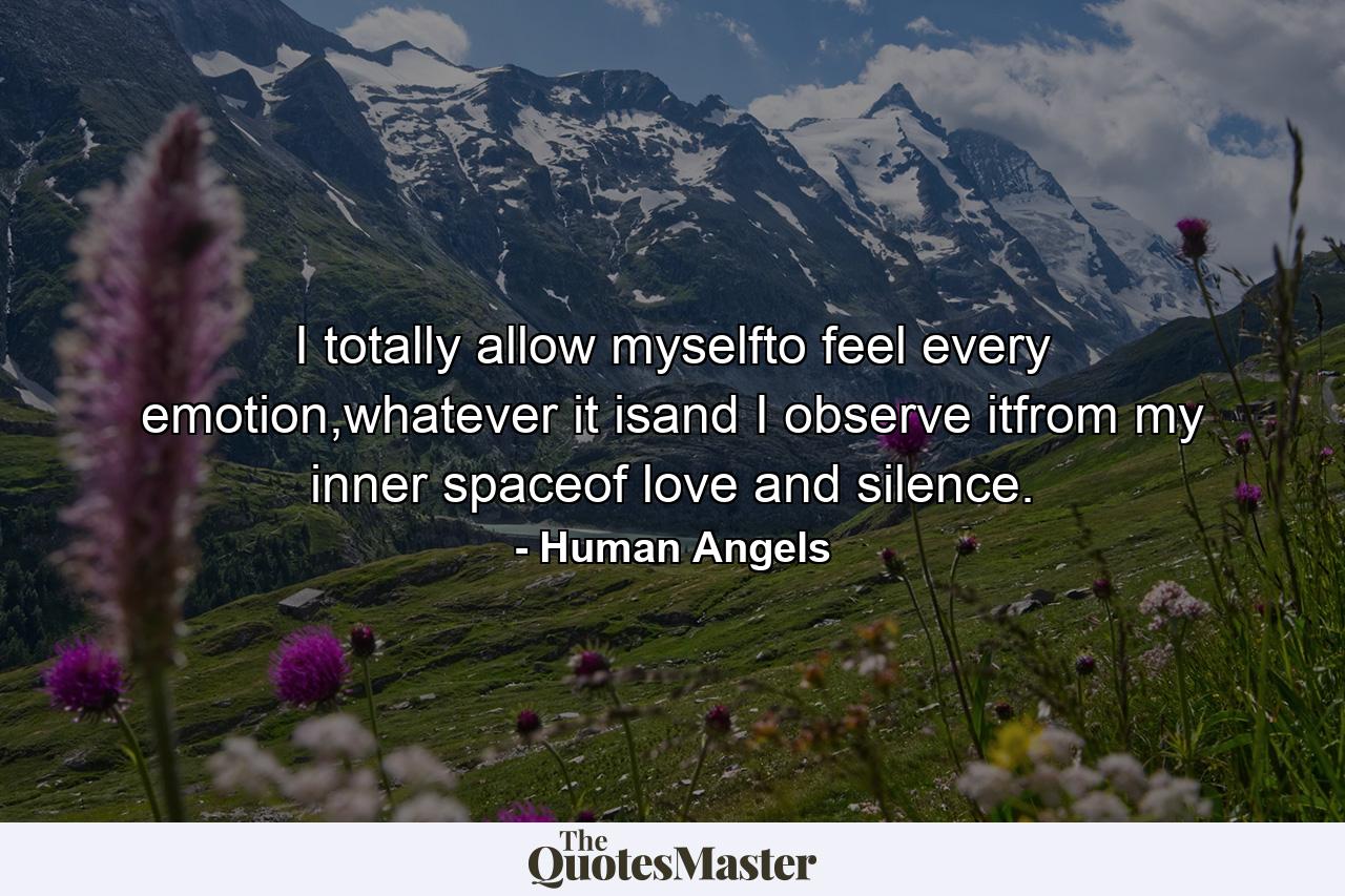 I totally allow myselfto feel every emotion,whatever it isand I observe itfrom my inner spaceof love and silence. - Quote by Human Angels