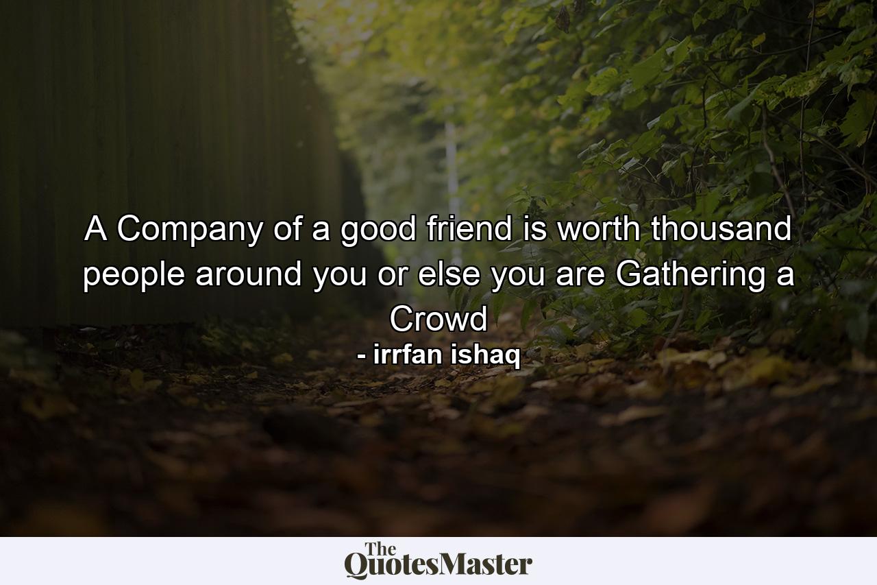 A Company of a good friend is worth thousand people around you or else you are Gathering a Crowd - Quote by irrfan ishaq