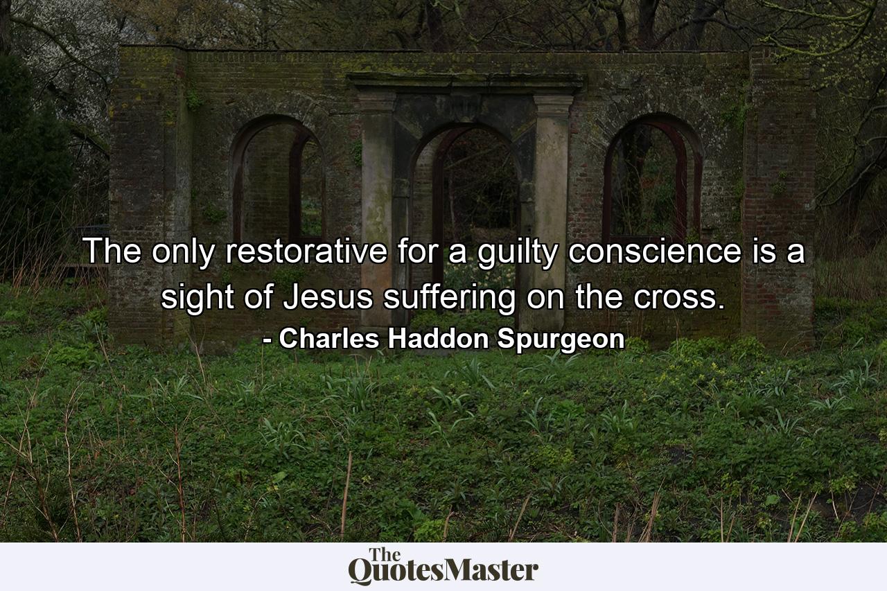 The only restorative for a guilty conscience is a sight of Jesus suffering on the cross. - Quote by Charles Haddon Spurgeon