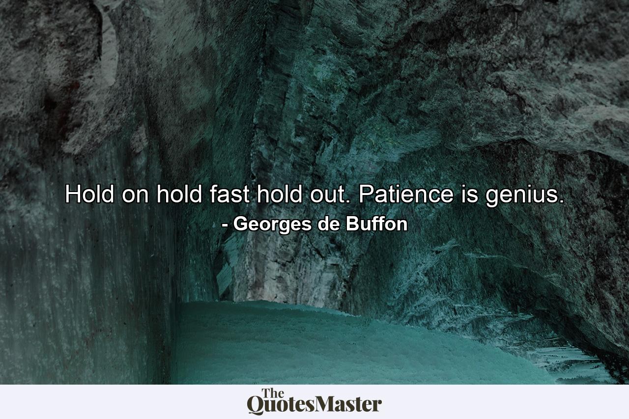 Hold on  hold fast  hold out. Patience is genius. - Quote by Georges de Buffon