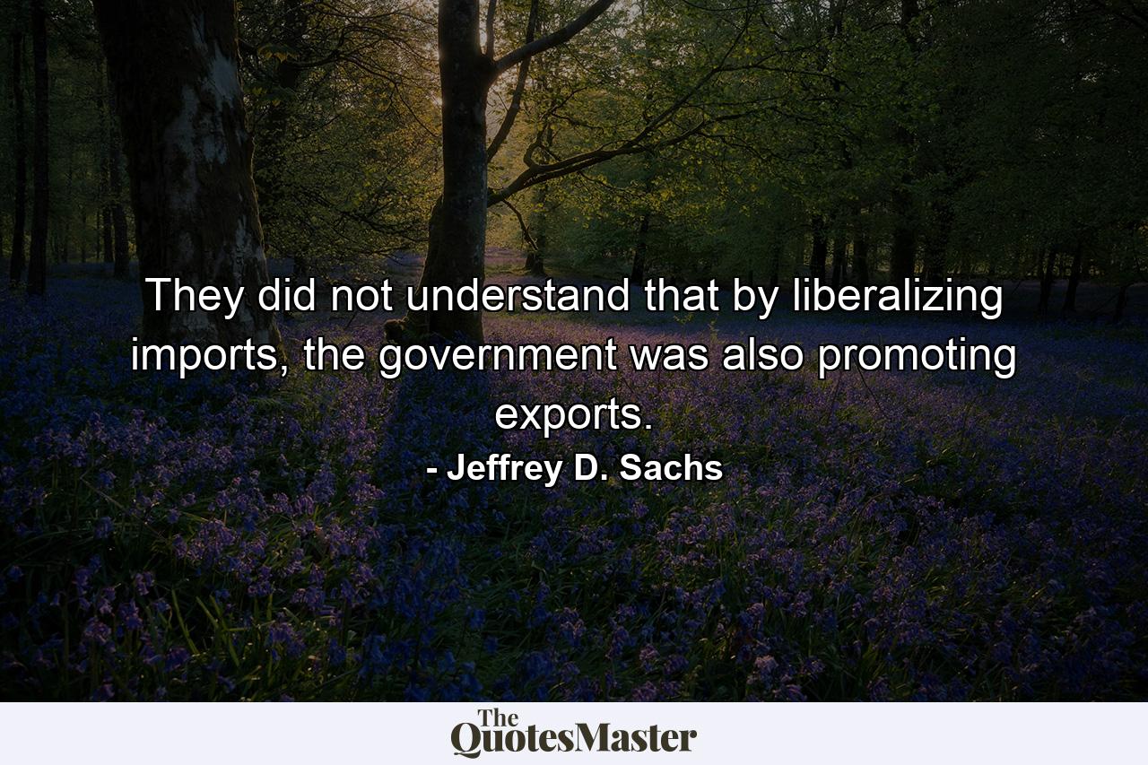 They did not understand that by liberalizing imports, the government was also promoting exports. - Quote by Jeffrey D. Sachs