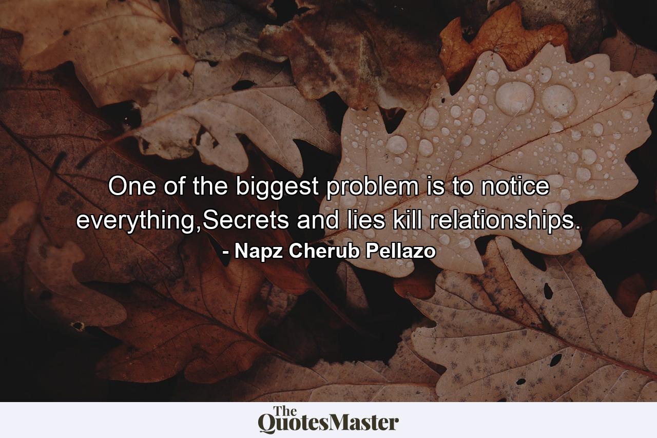 One of the biggest problem is to notice everything,Secrets and lies kill relationships. - Quote by Napz Cherub Pellazo